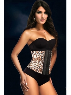 Leopard 9 Steel Boned Hook Sports Latex Waist Cinchers