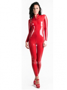 Women Black Red Zipper Jumpsuit