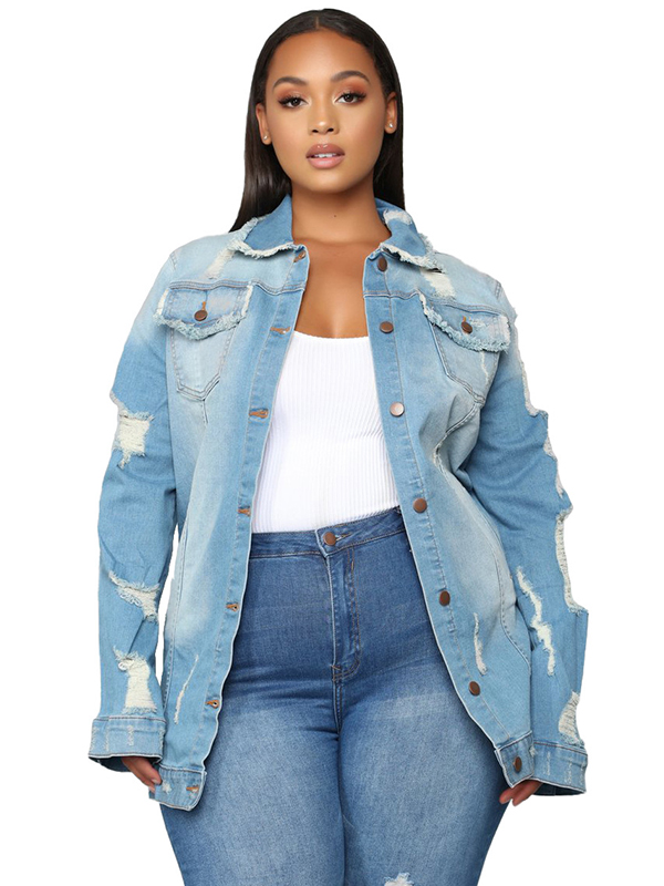 Plus Size Women Long Sleeve Autumn Denim Tops