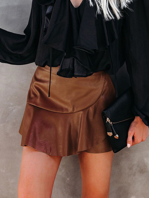 Women Brown Fashion Vinyl Skirt