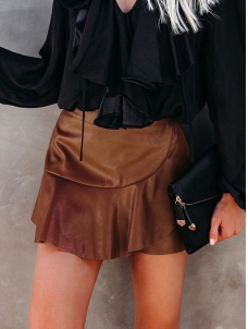 Women Brown Fashion Vinyl Skirt