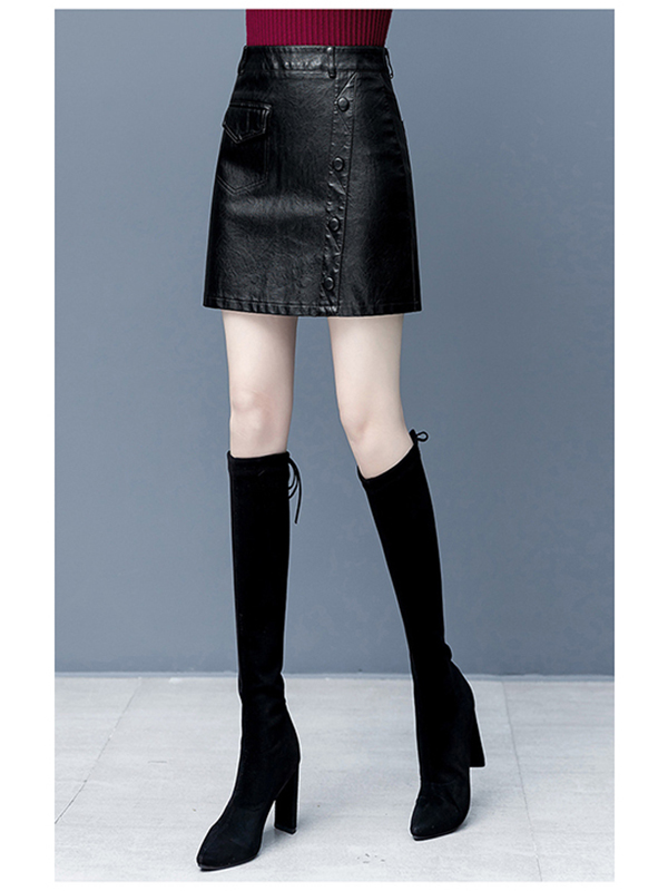 Women Mini Leather A-Line Skirt