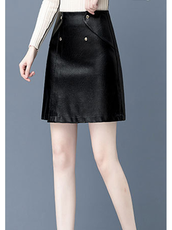 Women Mini Leather A-Line Skirt