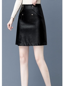 Women Mini Leather A-Line Skirt