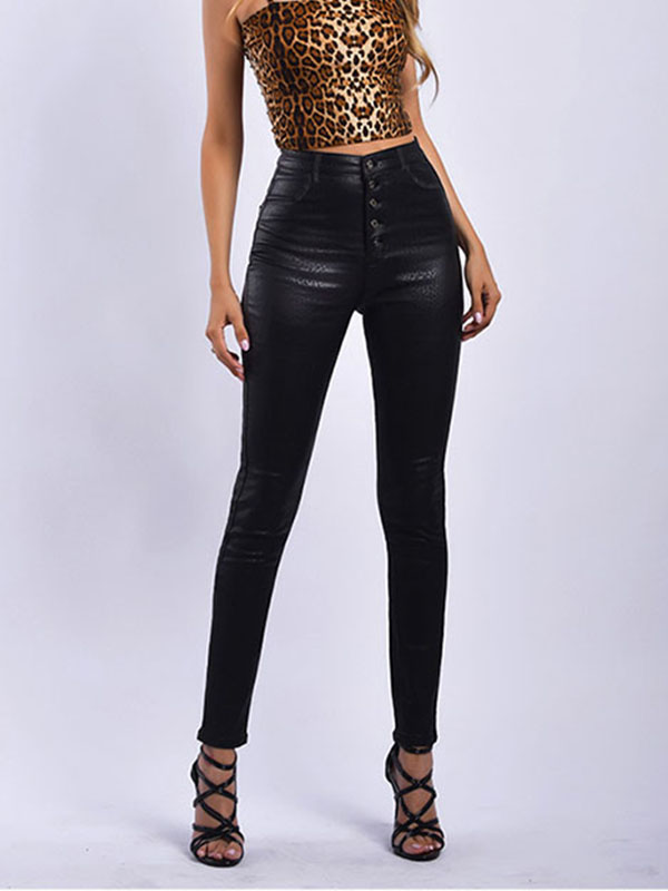 Women High Waist Vinyl Long Pant