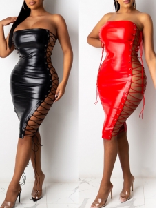 Women Sexy Lace Up Vinyl Dress