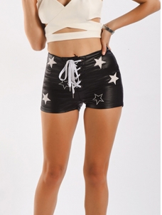 Women Star Black Vinly Short Pant