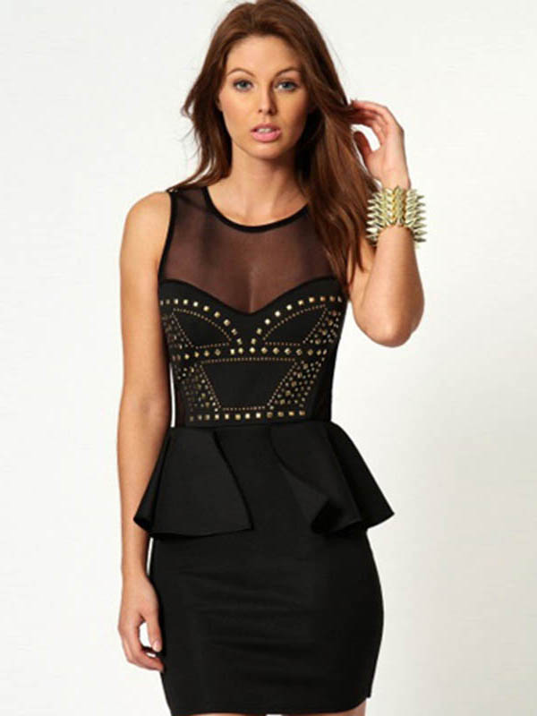 Black Rivets-embellished Front Dress