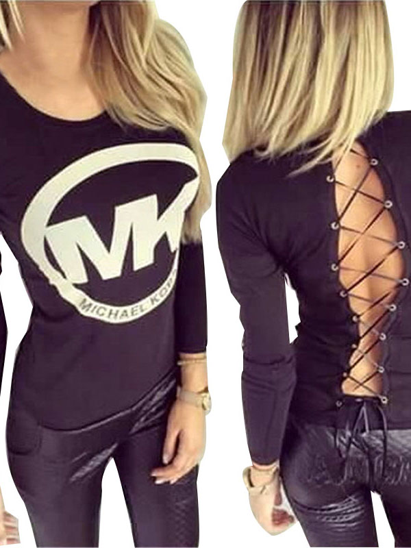 Fashion Women Black Long Sleeve Tops