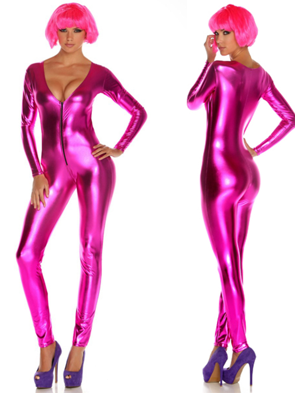 Metallic Zipfront Fuchsia Women Bodysuit