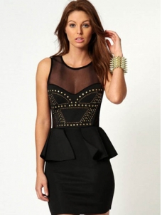 Black Rivets-embellished Front Dress