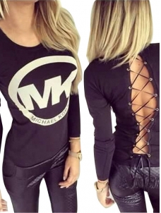 Fashion Women Black Long Sleeve Tops