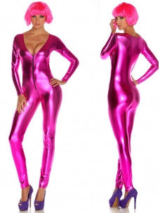 Metallic Zipfront Fuchsia Women Bodysuit