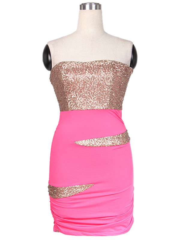  Alluring Tribal Sequins Dress in Rose