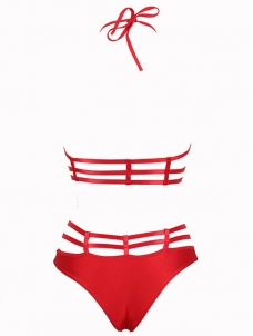 Red u BandeaHalter Caged Detail Sexy Swimsuit