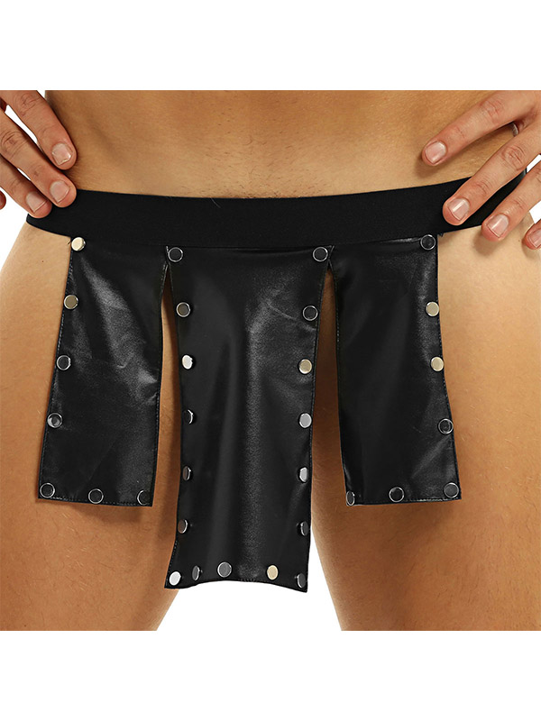 Mens Lingerie Exotic Cosplay Leather Kilt Underwear Gothic Crotchless Knickers Panties Sissy Gay Sexy Split Panels Under