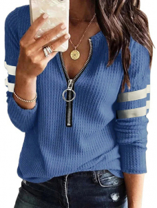 Women Zipper Front Long Sleeve Blouse