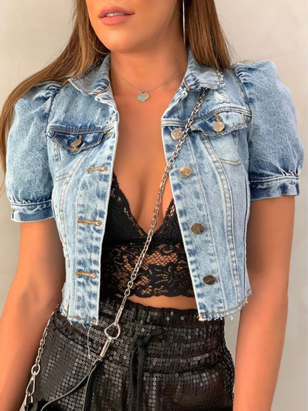 Women Fashion Short Sleeve Denim Coat