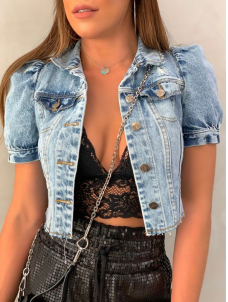 Women Fashion Short Sleeve Denim Coat