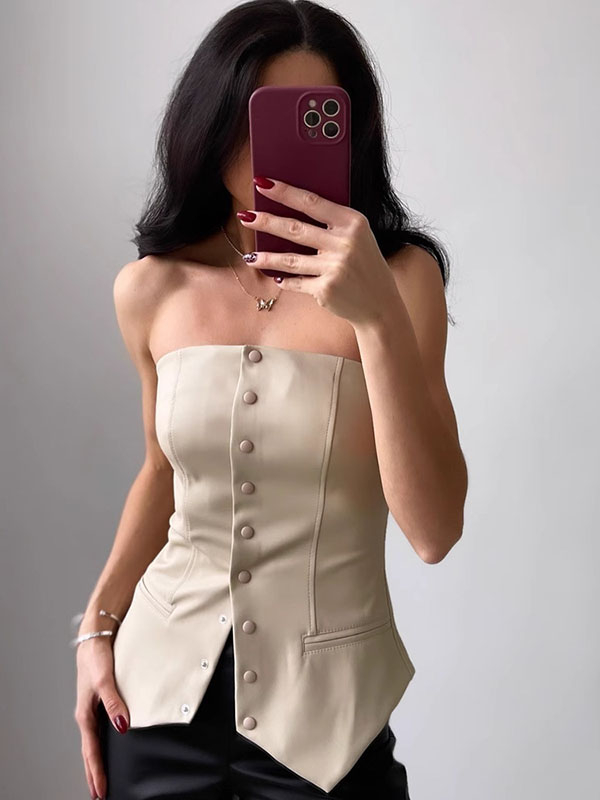 Women Sexy Faux Leather Off Shoulder Tops