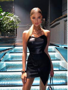 Women Sexy Off Shoulder Faux Leather Mini Dress