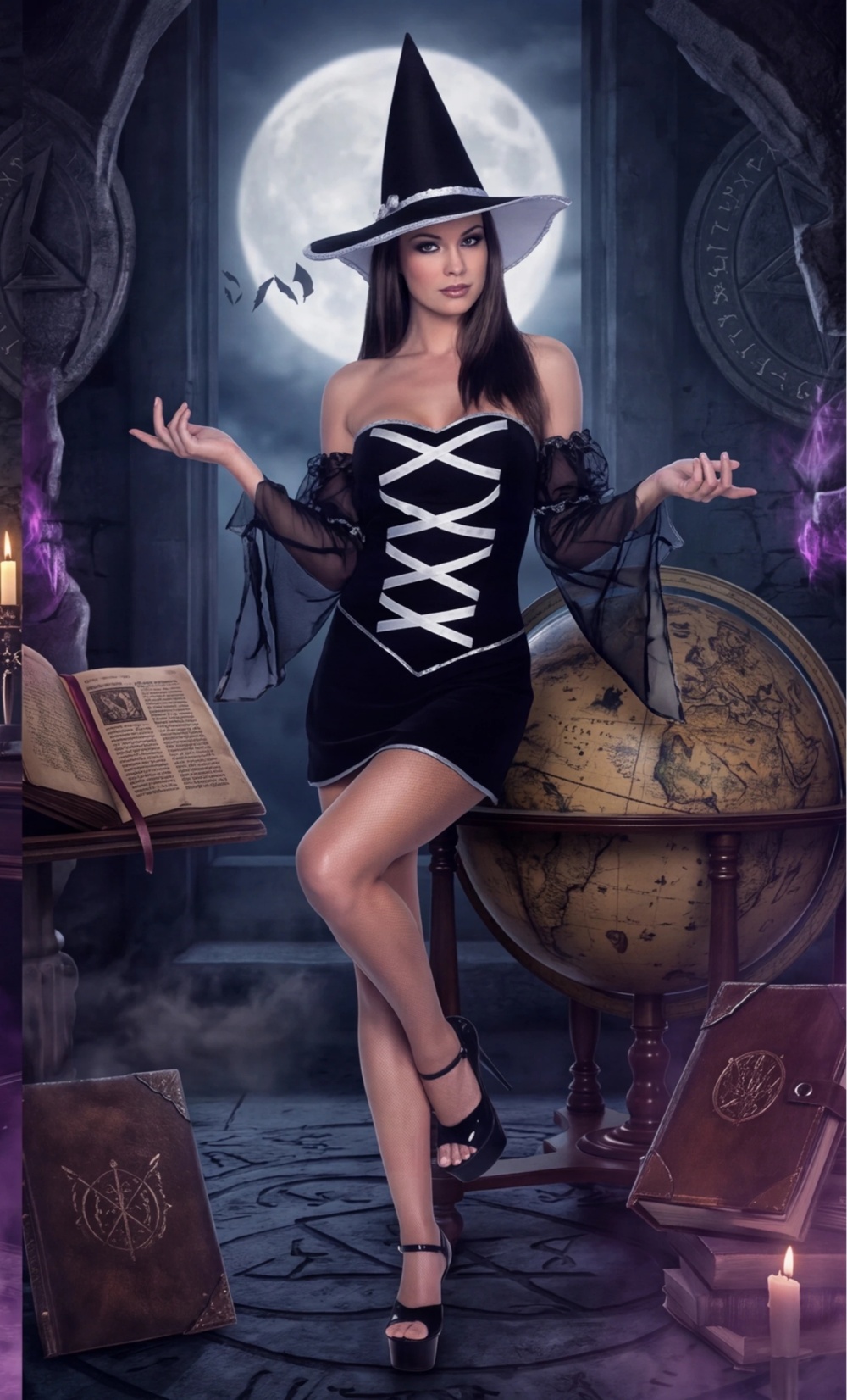 White Witch Dress Set Halloween Party Costume Lace Up Mini Dress