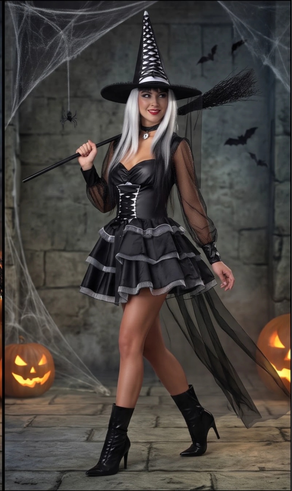 Witch Dress Set Halloween Party Costume Black Corset Dress 