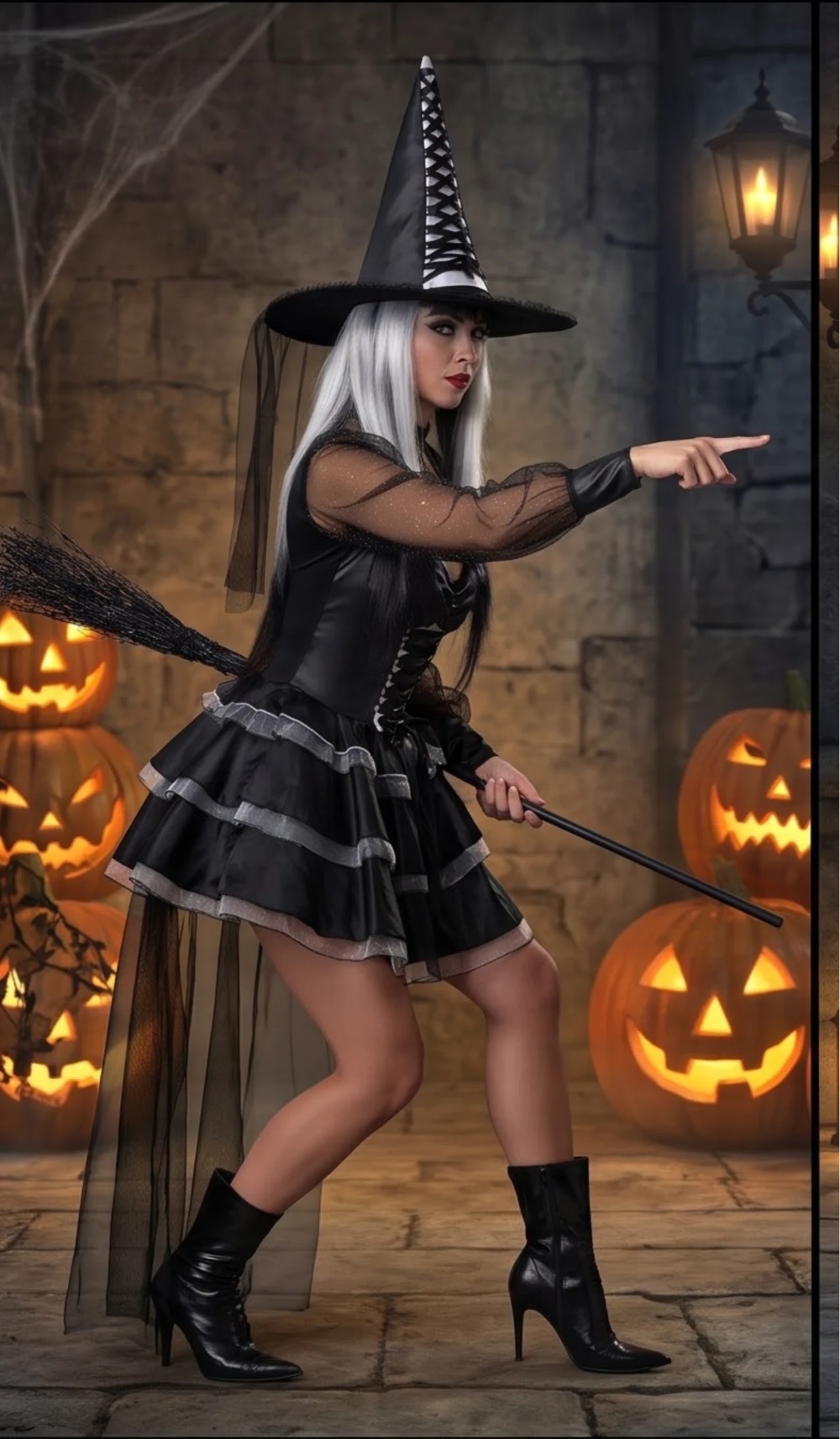 Witch Dress Set Halloween Party Costume Black Corset Dress 