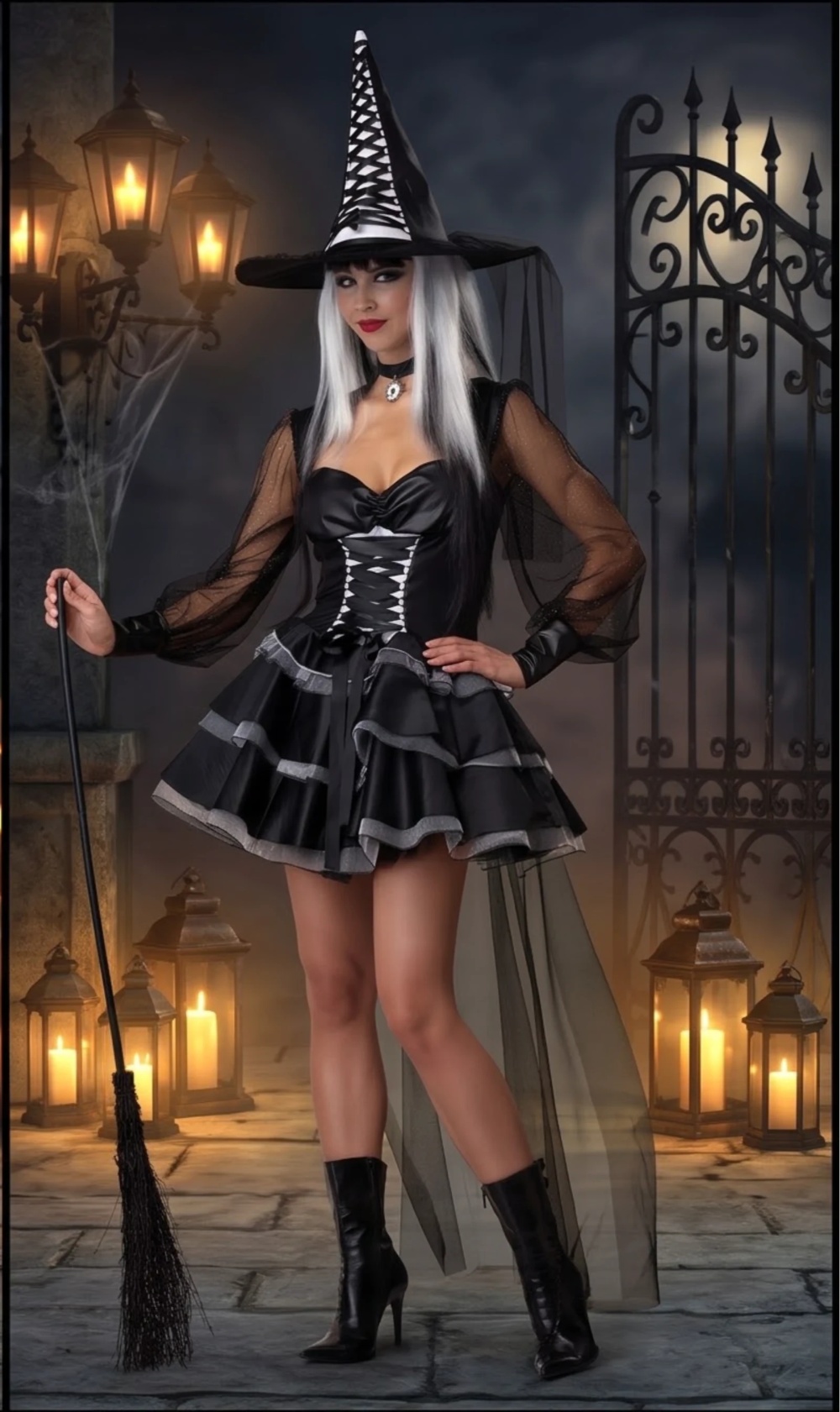 Witch Dress Set Halloween Party Costume Black Corset Dress 