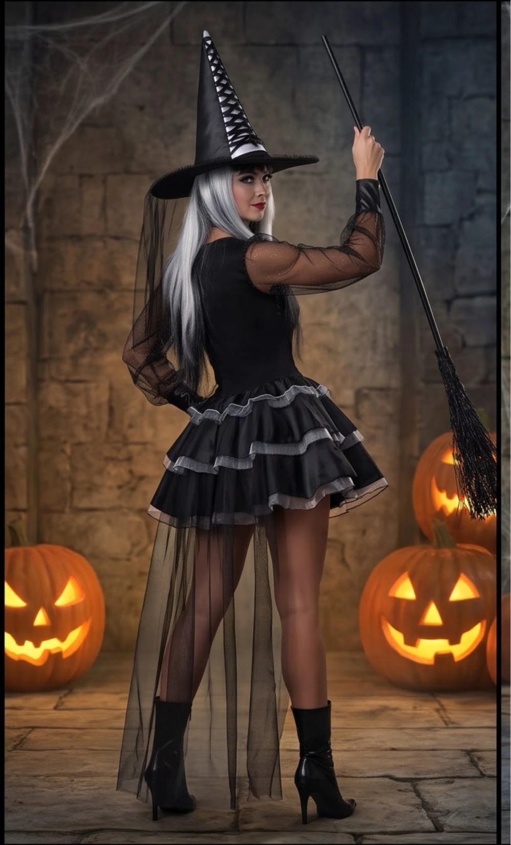 Witch Dress Set Halloween Party Costume Black Corset Dress 