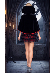 Sexy Dracula Costume Gothic Red Mini Dress with High Collar Cape