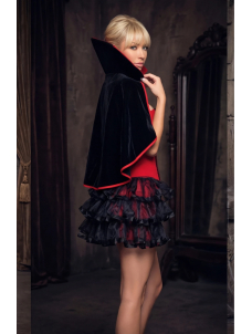 Sexy Dracula Costume Gothic Red Mini Dress with High Collar Cape