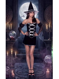 White Witch Dress Set Halloween Party Costume Lace Up Mini Dress