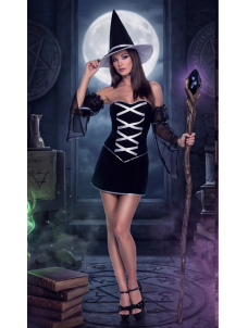 White Witch Dress Set Halloween Party Costume Lace Up Mini Dress