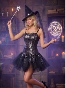 Witch Costume Halloween Sequin Dress with Hat