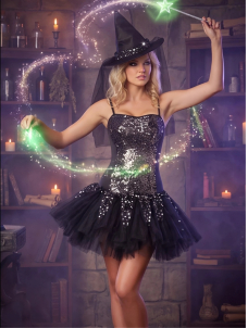 Witch Costume Halloween Sequin Dress with Hat