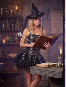 Witch Costume Halloween Sequin Dress with Hat