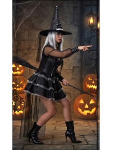Witch Dress Set Halloween Party Costume Black Corset Dress 