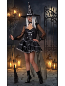 Witch Dress Set Halloween Party Costume Black Corset Dress 