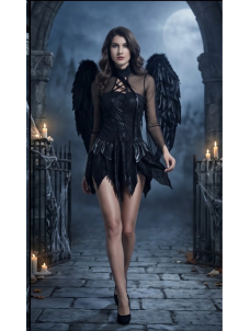 ark Angel Costume Halloween Gothic Dress with Feather Wings