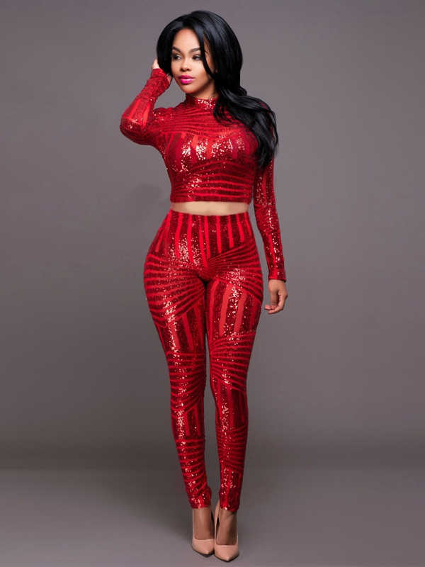 red sequin jumpsuit