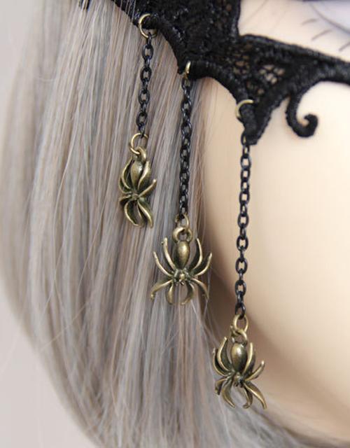 Black Lace Gothic Bat Eye Masks with Red Beads & Chains 