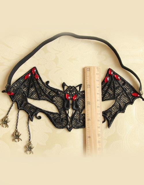Black Lace Gothic Bat Eye Masks with Red Beads & Chains 