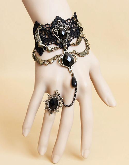 Black Pendant Lace Gothic Bracelet Ring Jewelry