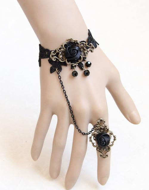 Black Retro Bracelet with Beads & Ring