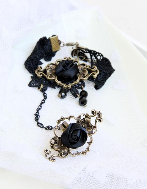Black Retro Bracelet with Beads & Ring