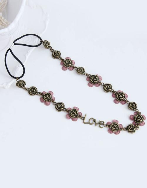 Bronze Carved Flower Love Headband 