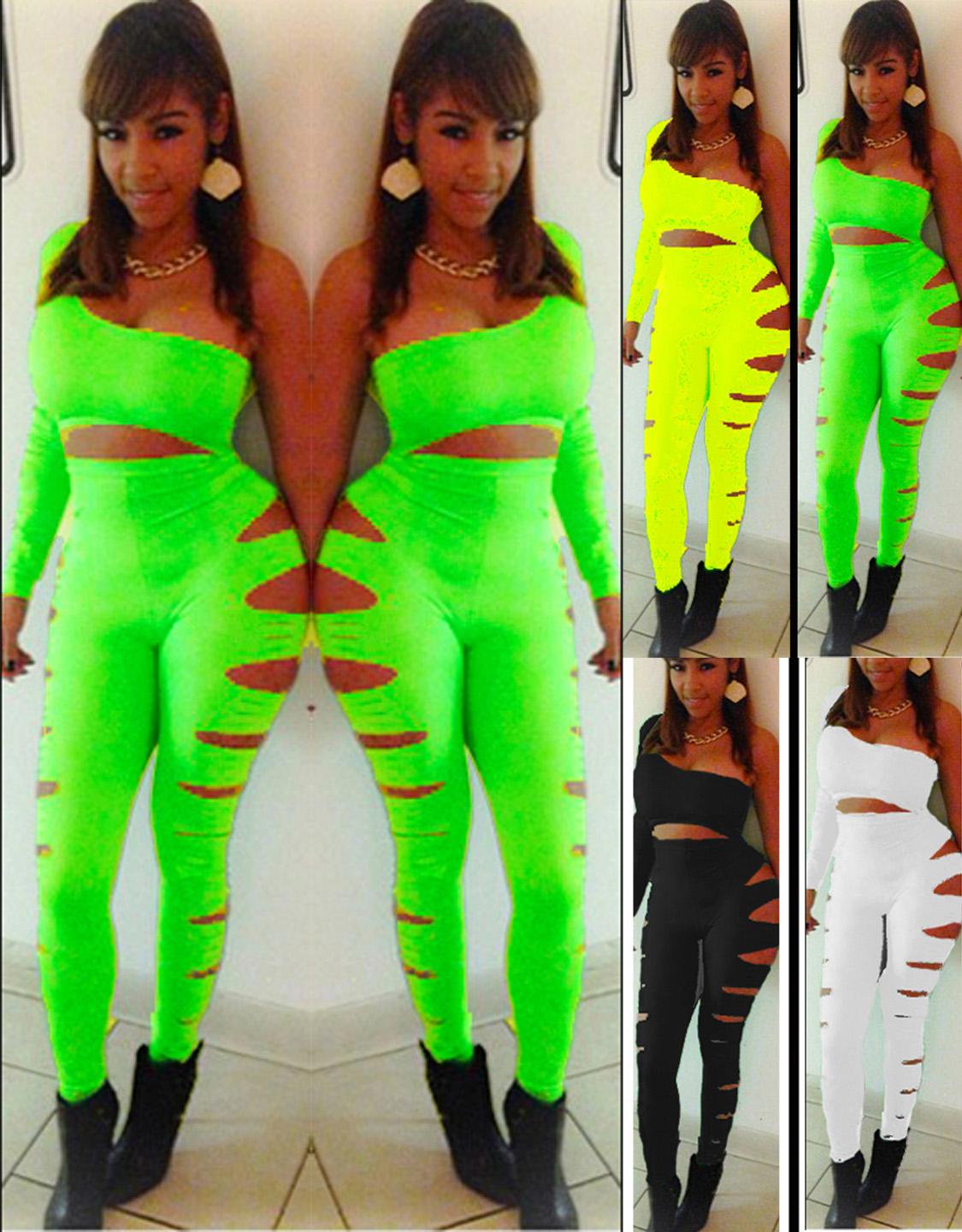 Green Slit One Shoulder Jumpsuit 