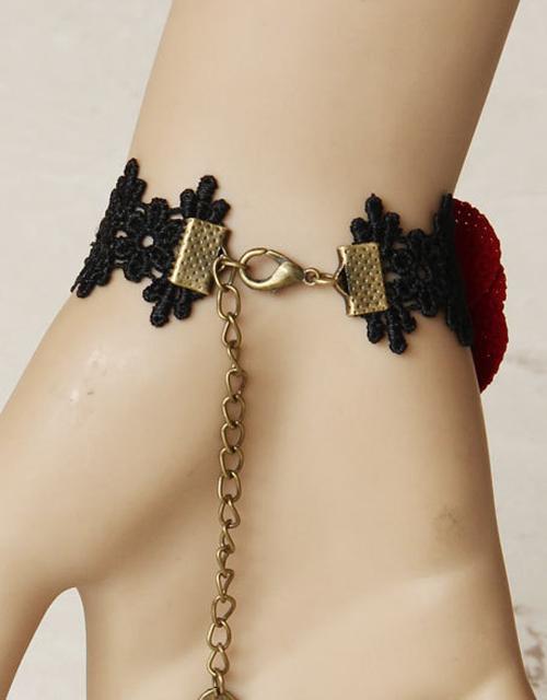 Retro Red Flower Black Bracelet with Ruby Ring