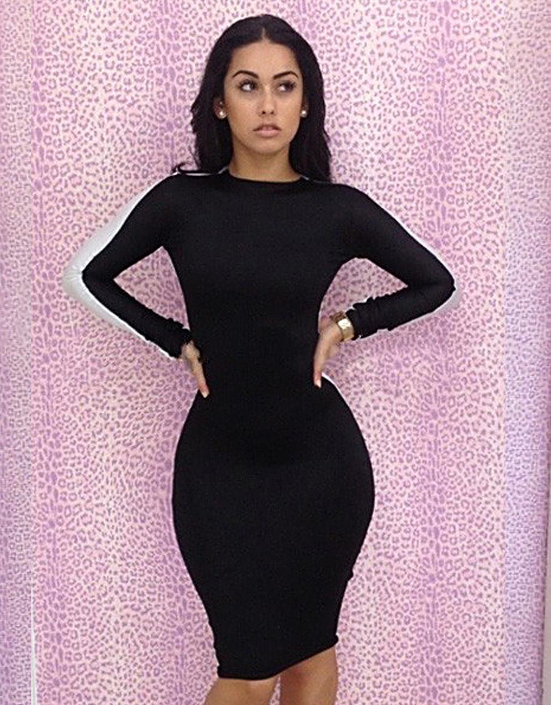 Black and White Elegant Stretch Long Sleeve Sheath Bodycon Dress